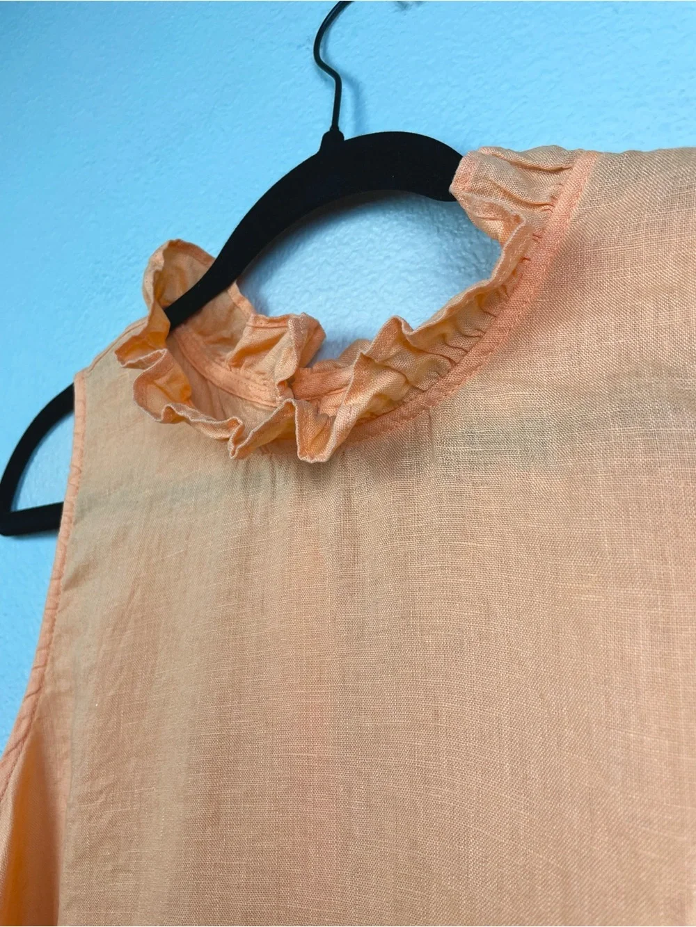 J.Crew Women's XL Fleur Top 100% Linen Ruffle Collar Orange Creamsicle Tank
